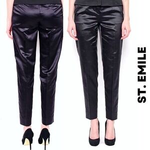 St. Emile NWOT Black Satin Mid-Rise Straight Leg Pants, US Size 6